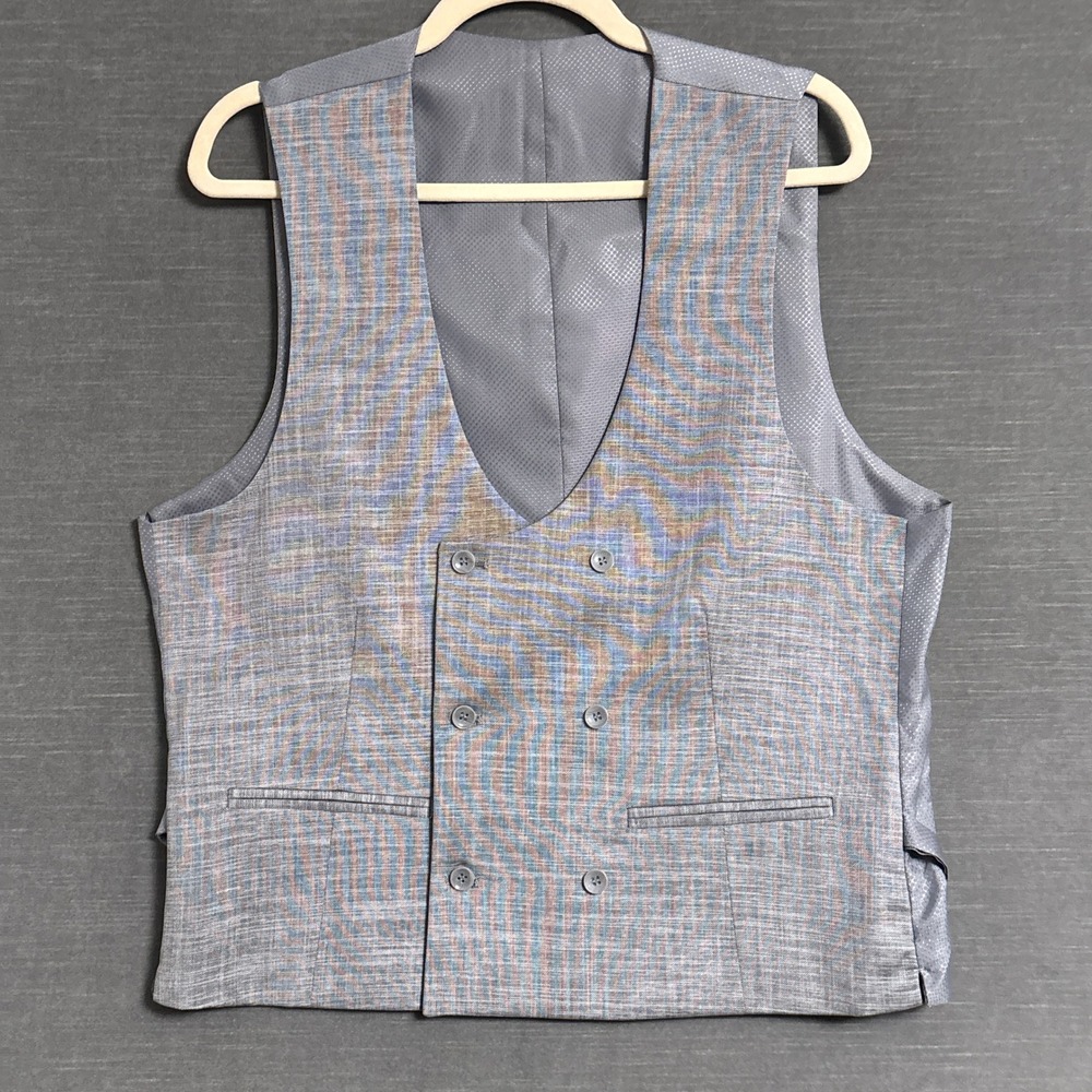 Suit Vest 40R Gray Double Breasted Waistcoat Classic Business Dapper 38-40